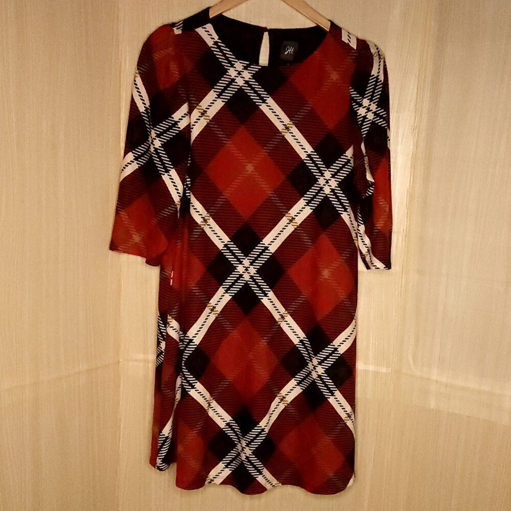 JH Womens New Plus Plaid Red Shift Dress